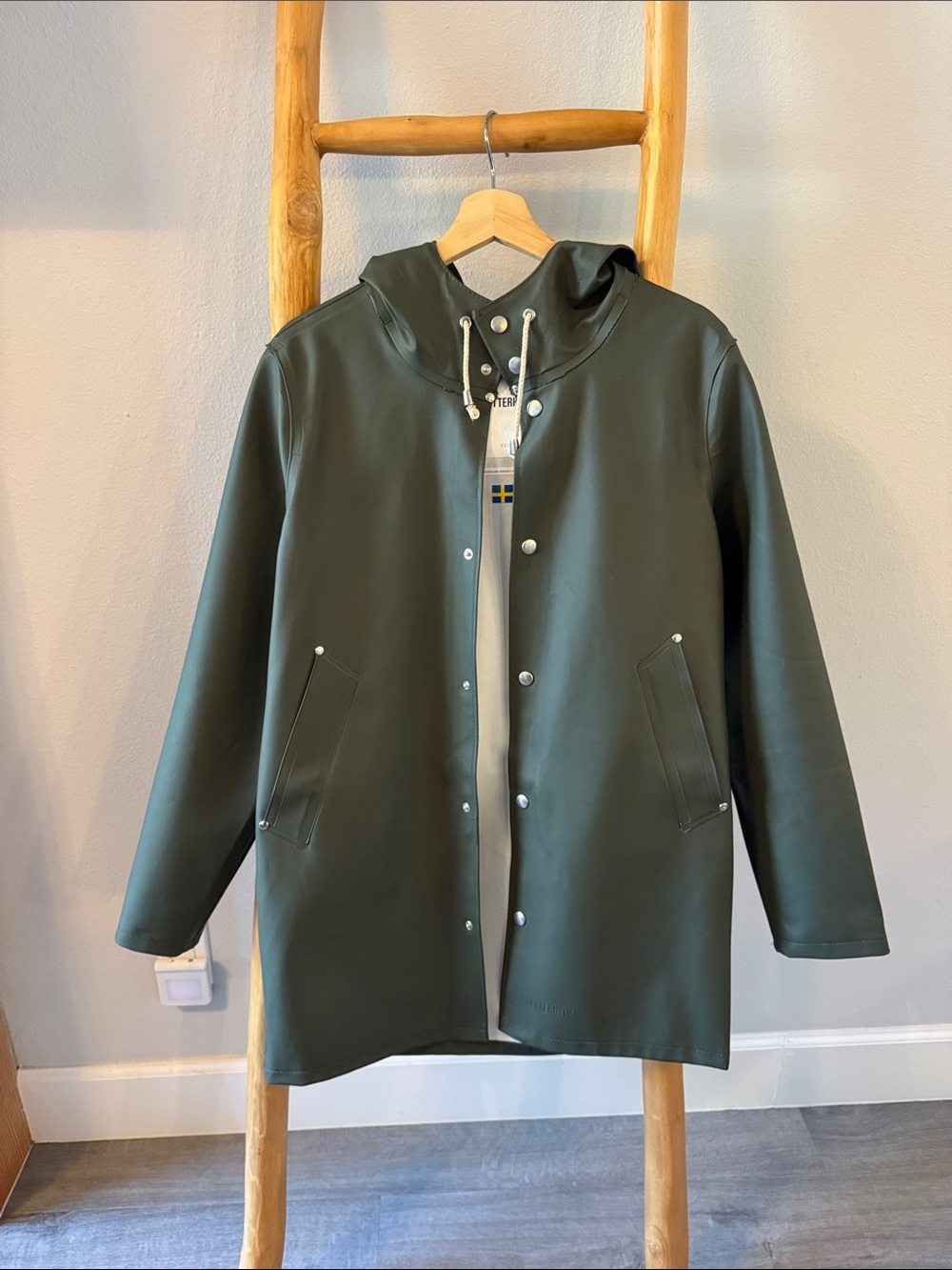 Stutterheim Olive Green Hooded Rain Coat